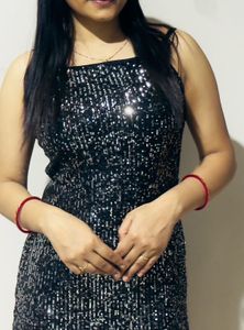 Black Embellished Bodycon Middi Dress