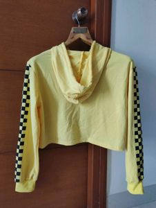 Yellow Checkerboard Sleeve Crop Hoodie