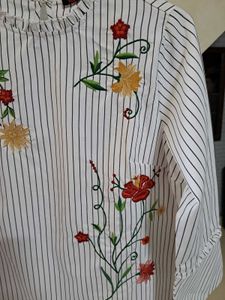 Striped Floral Embroidered Top