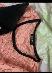 Peach Black Net Top