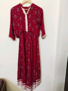 Red Floral Ethnic Skirt &amp; Top Set