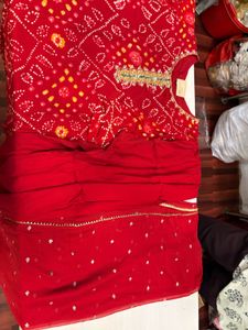 Bandhej Red Embroidered Kurta Set