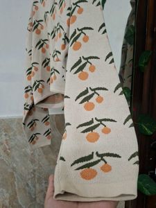 Orange Print Knit Polo Sweater