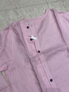 Pink Linen Button-Down Kurta