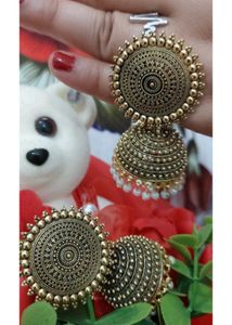 Dome Shaped Golden Oxidised Alloy Jhumka Earrings❤