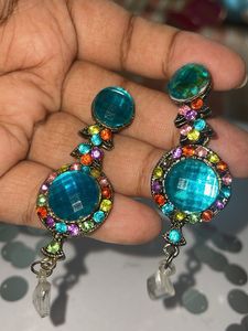 Blue Colorful Gemstone Earrings For Festival