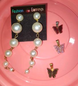 Pearl Drop Earrings &amp; Butterfly Pendants