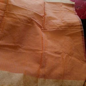 New Orange Golden Saree With Blouse Piece