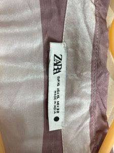 Zara Striped Satin Button-Down Top