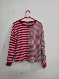 Teamsprit Tshirt Top , Striped Panelled Drop Shoul