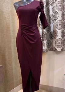 Marron Slit Partywear Dress