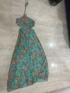 floral side cut halter maxi dress