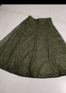 Olive Green Leaf Print Lehenga