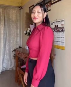Burgundy Blouse with Flared Hand Detail