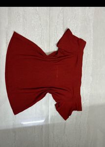 Rust off shoulder top with black h&amp;m shorts