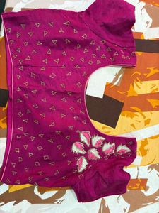 Pink and Maroon Embellished Saree