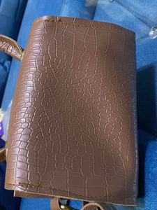 Brown Croc-Embossed Top Handle Bag