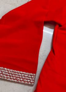 Unused Red Embroidered Kurta