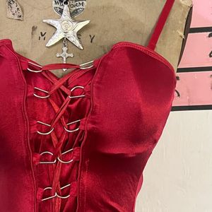 Red Lace-Up Corset Top