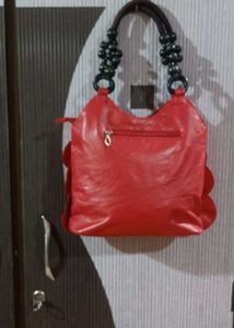 Red Leather Circle Detail Tote