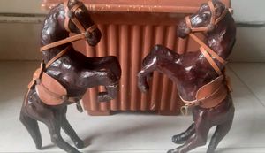 Showpiece - 2 Wooden Leather horses