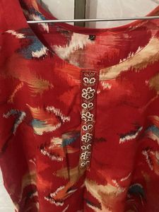 Red Printed Kurta