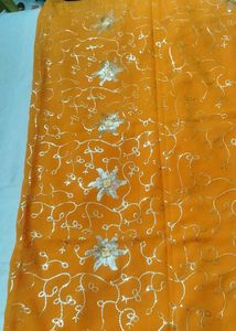 Orange Sitara Jaal Saree With Blouse