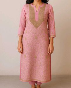Beautiful Pink Chikan Kari Kurta