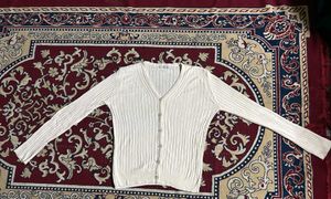 Cream Ribbed Knit Cardigan