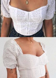 Eyelet Puff Sleeve Crop Top
