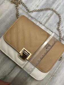 Beige And White Shoulder/Sling Bag