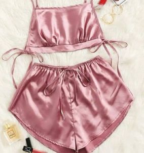 Pink Satin Short Set