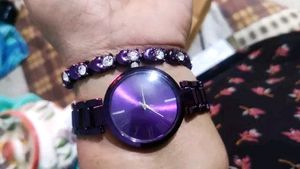 Watch And Bracelet Combo- Purple