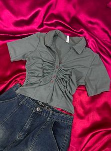 Ribbed Button-Up Crop Top