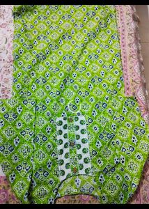Cotton Green Printed Kurta Set L Size