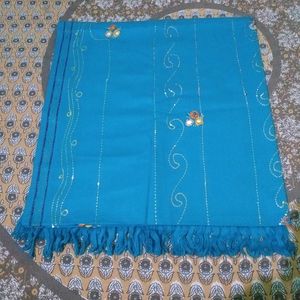 Blue Shawl with Embroidery