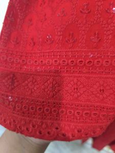Red Embroidered chikankari Kurti