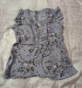 Lavender Floral Top with Flutter Sleeves