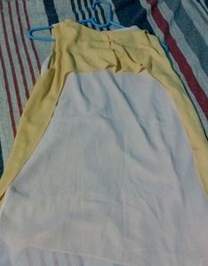 Yellow & White Half Sleeveless Top