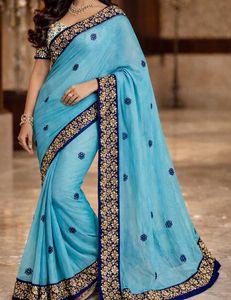 Light Blue Heavy Border Saree