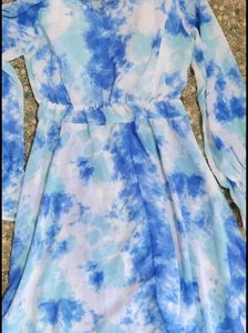 Blue Tie-Dye Ruffle Dress