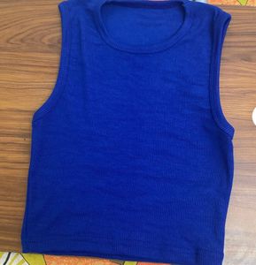 Women Blue Ribbed Tank Top