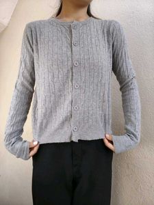 Grey Cable Knit Cardigan