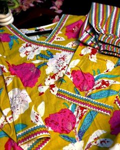 Floral Angrakha Style Pure Cotton Kurta With Pants