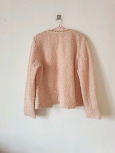 Chic Pearl-Trimmed Blush Jacket