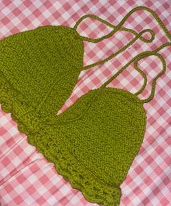 Crochet Halter Top - Olive Green