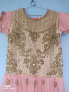 Elegant Pink &amp; Gold Embroidered Gown for Festivals