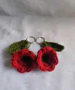 Crochet Red Flower Key Chain 🌹✨