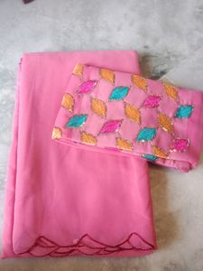 Plane Cutwork Saree With Work Blouse