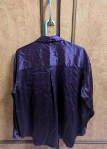 Satin Finish Deep Purple Button-Up Shirt